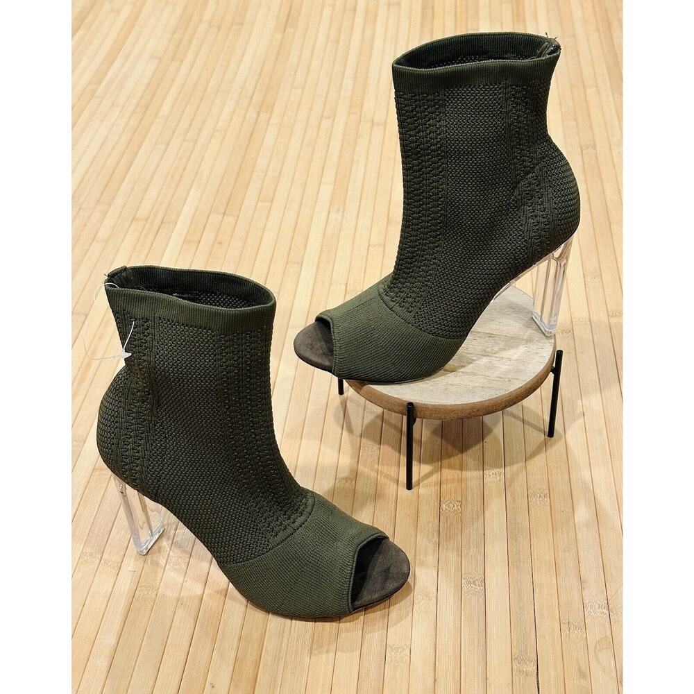NWOT Catherine Malandrino Green Knitty Open Toe Stiletto Heel Knit Bootie sz 7